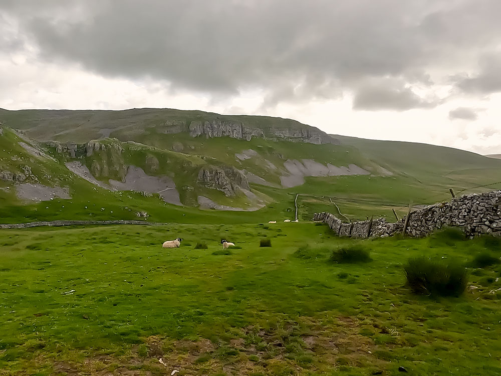 The path alongside the wall with Attermire Scar ahead