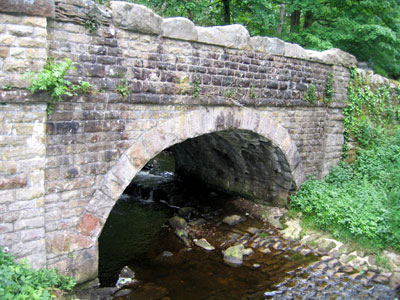 Path passes in front of the road bridge