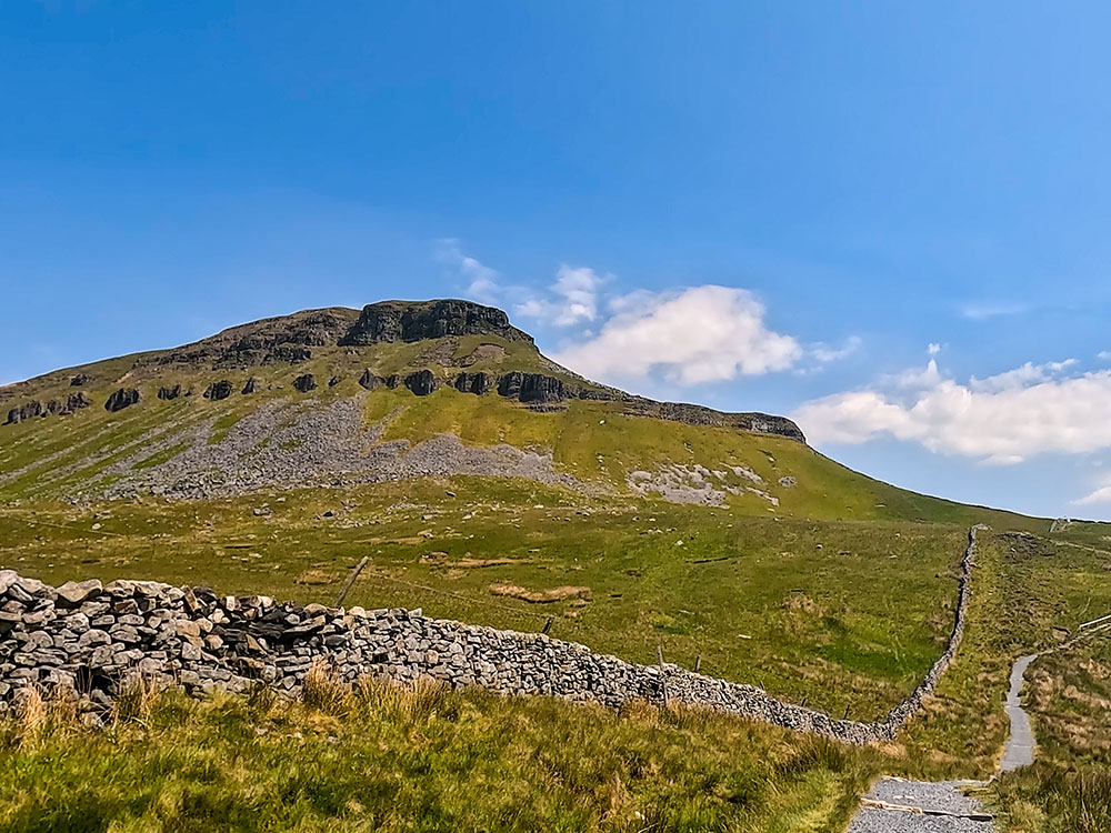 Path by the wall heading up towards Pen-y-ghent from Brackenbottom